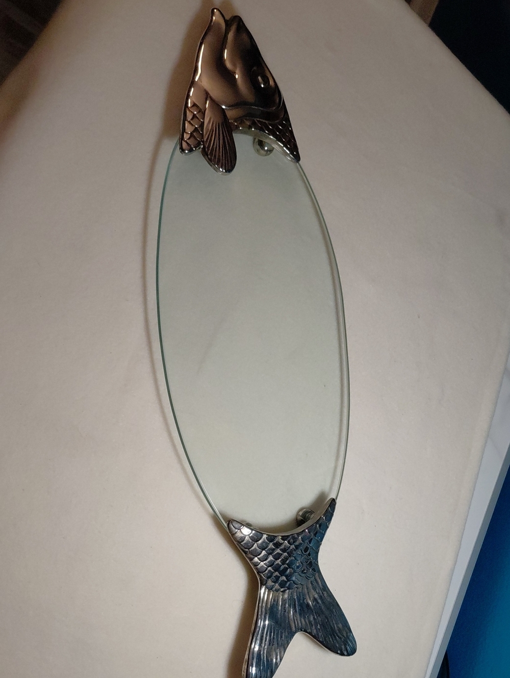 Vintage Glass And Metal Fish Platter
